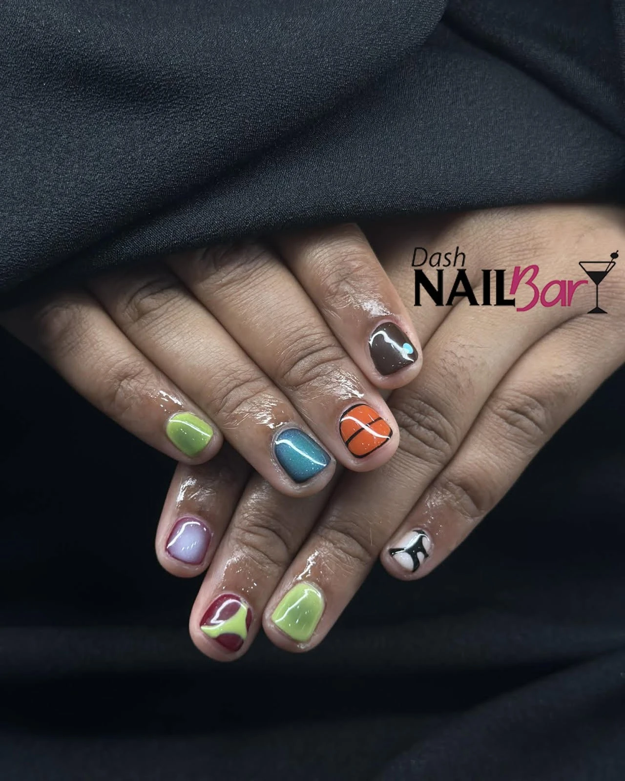 Colorful short nail designs from the Dash Facebook page